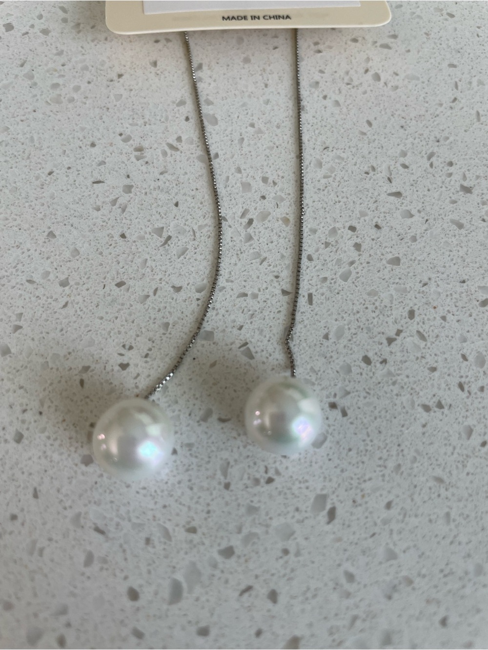And Lovely Faux Pearl Silver Tone Drop Earrings New with tags